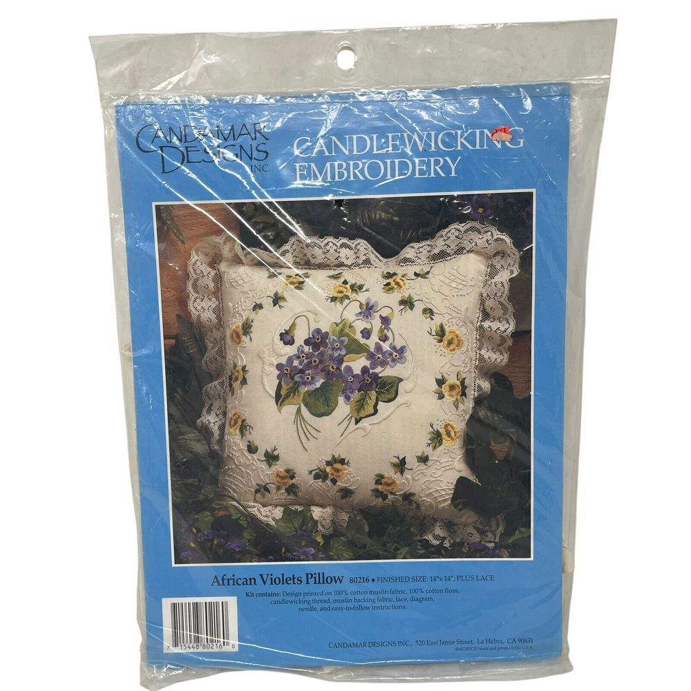 Vintage Embroidery Kit African Violets Pillow Embroidery Kit  NEW 14"x14"‎ NOS